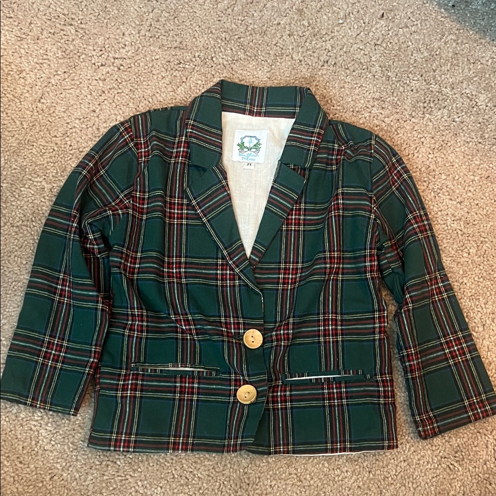 Classic Kids Plaid Blazer with Button Detail